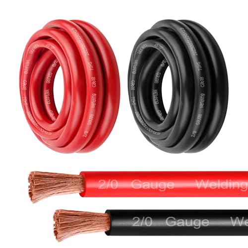 MOOKEERF 2/0 Gauge Battery Cable - 3FT Red + 3FT Black 2/0 AWG Welding Cable Flexible Stranded Oxygen-Free Pure Copper Wire for Automotive, Battery, Inverter, Solar, Marine and Generator - color: 3ft Black + 3ft Red, size: 2/0AWG