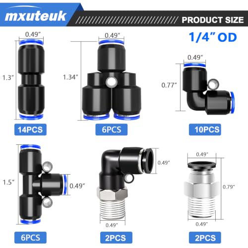 mxuteuk 40PCS 1/4" OD Push to Connect Fittings,1/4" OD Air Line Fittings,Quick Connect Air Hose Fittings for 1/4" Tube - size: 40PCS