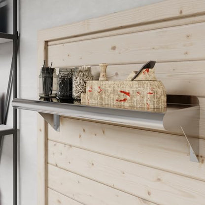 AmGood 8 in. Deep x 24 in. Wide Stainless Steel Wall Mount Shelf with Backsplash - Laundry, Coffee Station & Garage Storage | NSF 18-Gauge 430, Holds 165 lbs | Bullnose Edge, Brackets Included - size: 8 in. x 24 in.
