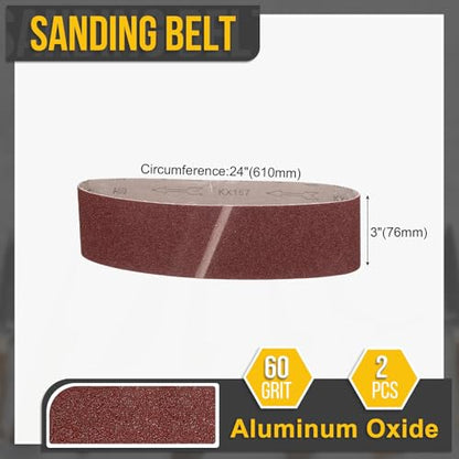 3 x 24 Inch Sanding Belts, 2 Pcs 60 Grit Belt Sander Paper - size: 3 x 24 Inch(60 Grit)