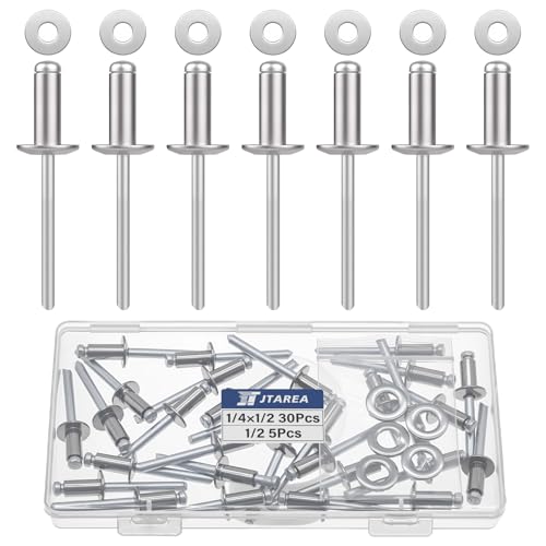 35pcs 1/4" x 1/2" Stainless Steel Pop Rivets with Stainless Steel Washers 6.4 x 12.7mm Blind Rivet Assortment Kit - size: 1/4*1/2