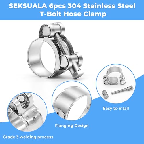 6 Pack 23-25mm (0.9-0.98") T-Bolt Hose Clamp,Stainless Steel_304 Intercooler Pipe Tube Clamps,Turbo Pipe Clamps,Heavy Duty Radiator Hose Clamp, T-bolt Intake Clamp - size: 0.90 - 0.98 inches