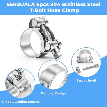 6 Pack 23-25mm (0.9-0.98") T-Bolt Hose Clamp,Stainless Steel_304 Intercooler Pipe Tube Clamps,Turbo Pipe Clamps,Heavy Duty Radiator Hose Clamp, T-bolt Intake Clamp - size: 0.90 - 0.98 inches