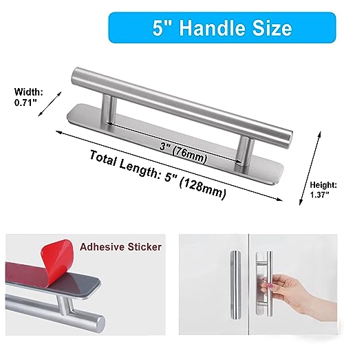 Self-Stick Instant Cabinet Drawer Handles Pulls - 5" Stainless Steel Adhesive Door Handles, No Drilling Design, Stick On Handle for Cabinets Drawer Door Window Wardrobe Handle - 2Pcak - color: New Stainless Steel, size: Extra Small (5")