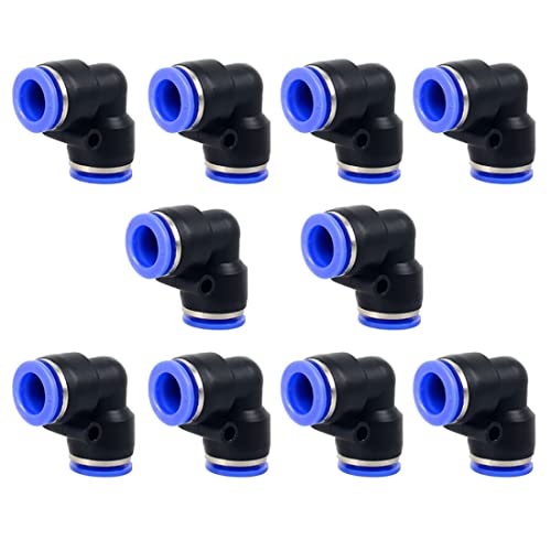 Elbow Push to Connect Fitting, 5/16" OD Pneumatic Air Line 90 Degree Quick Push Lock Adapter (Pack of 10) - size: 8mm or 5/16“ Tube OD