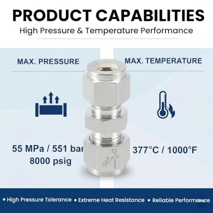 316SS Compression Tube Fitting, Straight Union, 3/4" OD x 3/4" OD - size: 3/4" OD x 3/4" OD