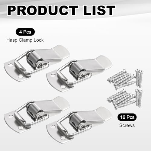 PATIKIL 4 Pcs Stainless Steel Spring Loaded Toggle Latch, 1.5" Tool Box Catch Hasp Clamp Lock with Mounting Screws for Cabinet Door Barn Wooden Case Chest - size: 1.5 Inch