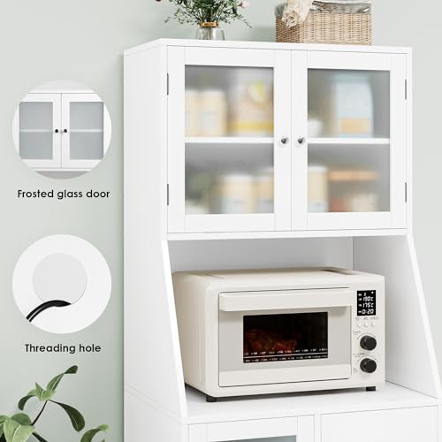 BOTLOG 64'' Kitchen Pantry Storage Cabinet, Tall Kitchen Storage Cabinet with Microwave Stand, Hutch Cabinet with Adjustable Shelves, for Dining Room (White) - color: White