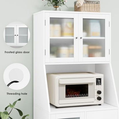 BOTLOG 64'' Kitchen Pantry Storage Cabinet, Tall Kitchen Storage Cabinet with Microwave Stand, Hutch Cabinet with Adjustable Shelves, for Dining Room (White) - color: White