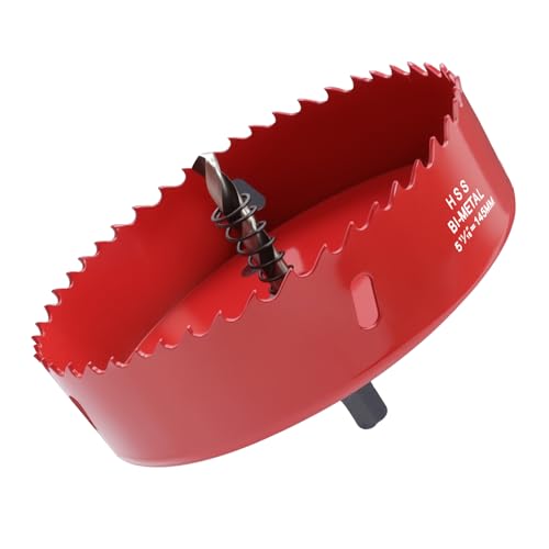 5.7 Inches/145mm Bi-Metal Hole Saw with Pilot Bit & Arbor - color: Red, size: 5.7 inches