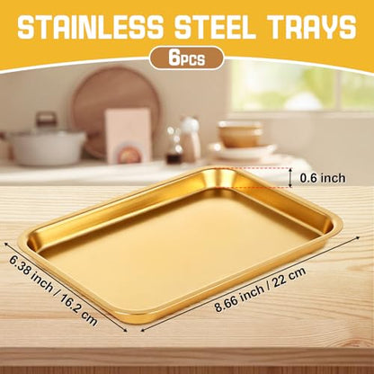 6 Pcs 8.6 X 6.4 Inch Small Baking Sheet Gold Stainless Steel Pan - color: Gold, size: 8.6 x 6.4 Inch
