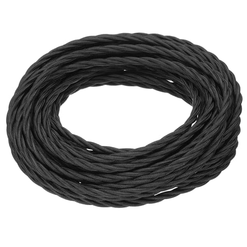 MECCANIXITY 32.8Ft Twisted Cloth Covered Wire, 18/3 Cloth Covered Electrical Wire Vintage Industrial Electronic Wire Cloth Cord Cable for Pendant Light DIY Project, Black - color: Black, size: 32.8Ft