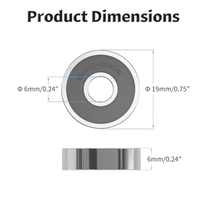 10 Pcs 626-2RS Ball Bearings, Carbon Steel, 6x19x6mm - size: 626-2RS 10Pcs