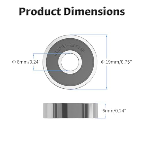10 Pcs 626-2RS Ball Bearings, Carbon Steel, 6x19x6mm - size: 626-2RS 10Pcs