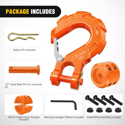 Nilight 3/8-Inch Forged Steel Winch Hook with Cable Hook Stopper - color: Orange