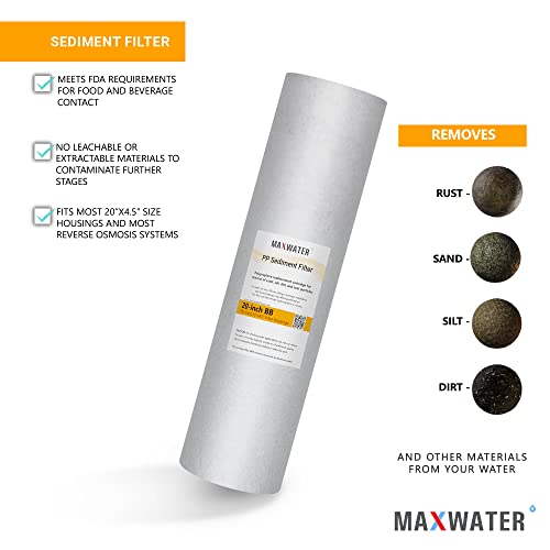 Max Water 5 Micron 20 x 4.5 Sediment Filter 20 inch Replacement Cartridge - size: 10 Counts, style: 5 Micron