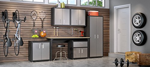 Manhattan Comfort Fortress Standing Cabinet Storage, Black/Gray - color: Black/Grey, style: Tall Cabinet