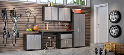 Manhattan Comfort Fortress Standing Cabinet Storage, Black/Gray - color: Black/Grey, style: Tall Cabinet