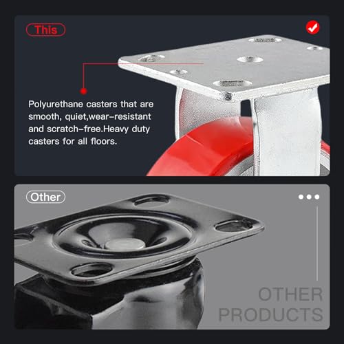 3"x2" Industrial Casters- Heavy Duty Casters,Polyurethane on Aluminum Casters Set of 4 - Loading Capacity up to 2800LB.Use for workbenches, Machines,Equipment (3inch Swivel and Rigid)