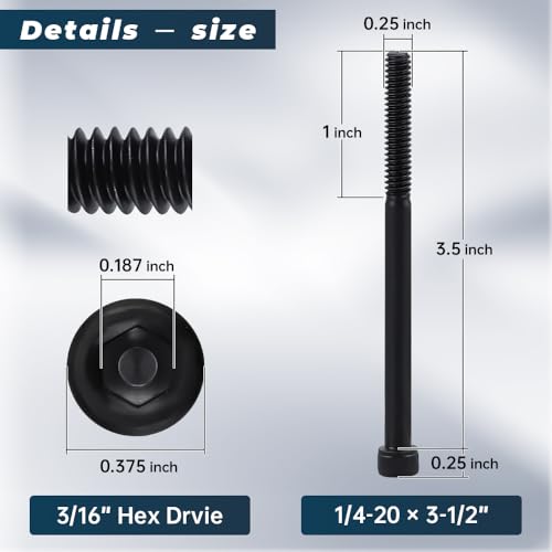 Glvaner 12-Pack 1/4-20 x 3-1/2" Socket Head Cap Screws, Grade 12.9 Alloy Steel, Black Oxide Finish, Partial Thread UNC, Allen Hex Drive - size: 1/4-20 x 3-1/2"