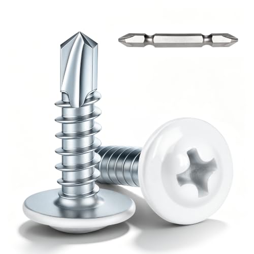 200 PCS #8 x 5/8" Sheet Metal Screws, Phillips Modified Truss Head Self Drilling Screws, Zinc-Plated, White Head Self Tapping Screws for Metal, Wood, Plastic, Double-Ended Bit Included - color: White, size: #8 x 5/8"