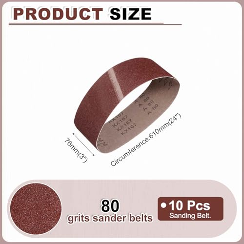 HARFINGTON 3 x 24 Inch Sanding Belts, 10 Pcs 80 Grits Aluminum Oxide Abrasive Belt Sander File Belt for Woodworking, Metal Polishing, Knife Sharpener - size: 3 x 24 Inch(80 Grit)