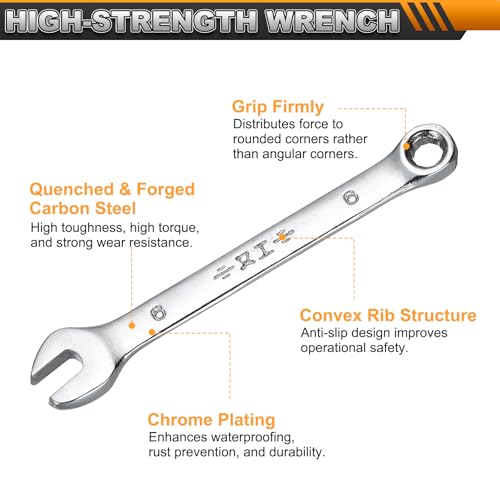HARFINGTON Metric Combination Wrench, 6mm Open End & 15-Degree Offset - size: 6mm