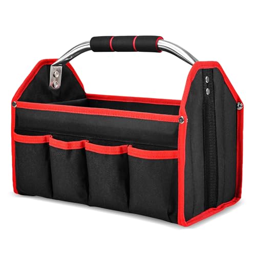 HAUTMEC 13 Inch Tool Bag, Foldable Open Top Tool Bag with Stiff Frame, Heavy-Duty Tool Tote with Padded Handle, Water-Resistant Base, Portable Tool Organizer for DIY & Jobsite Use – TB0001 - size: 13-Inch, style: Foldable