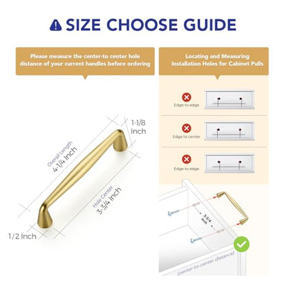 Ravinte Brushed Gold Cabinet Handles Solid Handles,3-3/4 Inch,5 Pack - color: Brushed Gold, size: 3-3/4 Inches Hole Center