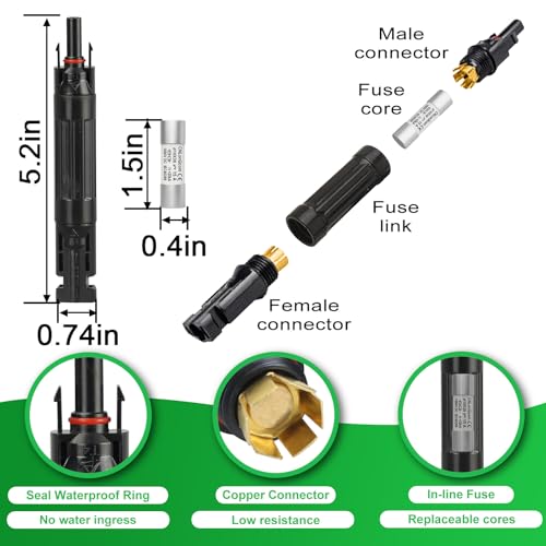 CNLonQ 15A Solar Fuse Holder Inline IP67 Waterproof Outdoor with 10x38mm Fuse for Solar Panel and Solar Controller DC1000V 5pcs - size: 15A 5Pcs