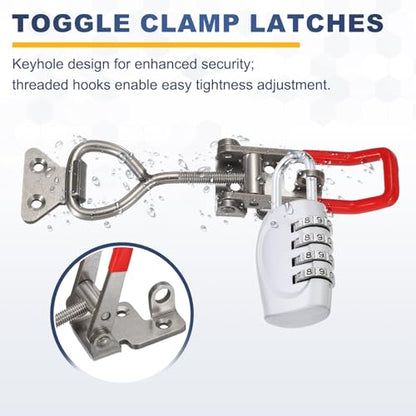 HARFINGTON 2pcs 4002 Toggle Latch Clamp Adjustable SUS304 with Lock Hole - color: Silver/Red