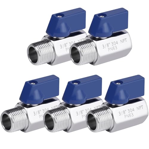 YADIAN 5 Pack 3/8'' Mini Ball Valve 304 Stainless Steel Shut Off Valves - size: 3/8''