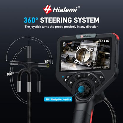 6.4mm 360° Articulating Borescope 4-Way Endoscope Camera with Light - size: 6.4mm