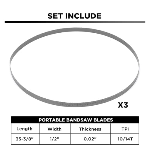 35-3/8 Inch Band Saw Blade 10/14 TPI for Milwauk* Portable Band Saw Blade, Replacement for Milwauk* Bandsaw Blades, 35-3/8" x 1/2" x .020" 10/14 TPI, 3-Pack - size: 35-3/8 Inch(14/18)