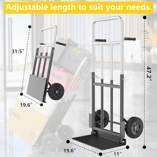 Hand Trucks Heavy Duty, Dolly Cart with Wheels 800LB Capacity, Folding Hand Truck with Retractable Handle & Solid Wheels for Warehouse, Office, Home Moving Tasks, Black