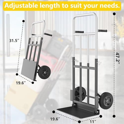 Hand Trucks Heavy Duty, Dolly Cart with Wheels 800LB Capacity, Folding Hand Truck with Retractable Handle & Solid Wheels for Warehouse, Office, Home Moving Tasks, Black