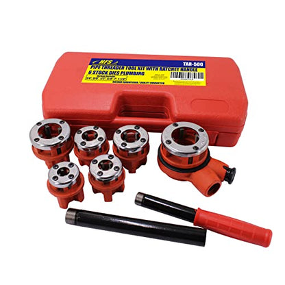 HFS(R Ratchet Pipe Threader Kit - Ratcheting Pipe Threading Tool Set with 6 Dies - size: with 6 Dies