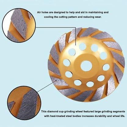 Elome Diamond Grinding Cup Wheel Disc 6" Premium Grade for Angle Grinder 14-Segment Heavy Duty Turbo Row Concrete Granite Stone Ceramic with 6/8" 20mm Thread - size: 6" Turbo