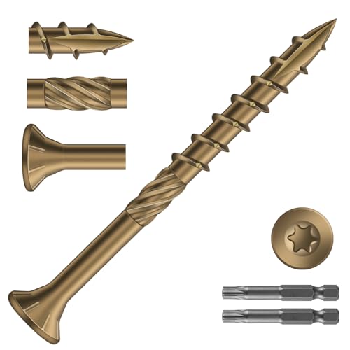 #8 x 2 Inch Deck Screws (255Pcs) 2lb. Carbon Steel, Yellow, Flat Head, Rust Resistant epoxy Coated, with T25 Star Bit - color: Yellow, size: #8 x 2"