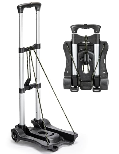 Gorpuire Small Folding Hand Truck Dolly with 2 Wheels, Foldable Luggage Cart, Lightweight Aluminum Collapsible Trolly Portable Dolly for Moving Airport Travel Use