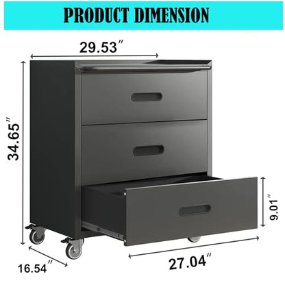 Mobile Garage Tool Storage Cabinet with 3 Drawers,Black Rolling Cabinet - color: Black, style: 3 drawer with wheels