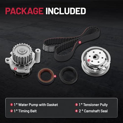 BDFHYK Engine Timing Belt Kit with Water Pump Compatible with VW Beetle 1999-2005, Golf 1999-2006, Jetta 1999-2005 2.0L L4 SOHC Engine for 95296K1 TBK296 2480-0296 - size: TBK296