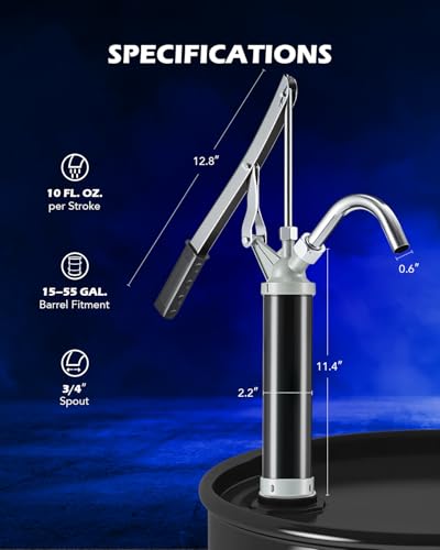 OMT 55 Gallon Drum Pump, Lever Action Barrel Pump for 15 to 55 gal Drums - color: Black Lever Action Steel Pump