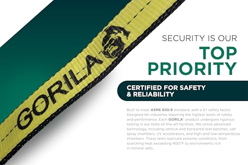 GORILA Polyester Heavy Duty Lifting Web Sling | 3ply -2 inch | 8,300lbs x 10ft (3,76 Ton x 3 Meters) | WSTDA Members | Safety Factor 5:1 | Since 1989 - size: 8,300lbs – 10ft / 3,76t – 3m