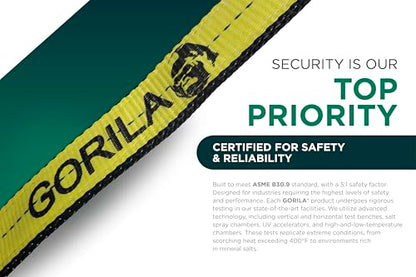 GORILA Polyester Heavy Duty Lifting Web Sling | 3ply -2 inch | 8,300lbs x 10ft (3,76 Ton x 3 Meters) | WSTDA Members | Safety Factor 5:1 | Since 1989 - size: 8,300lbs – 10ft / 3,76t – 3m