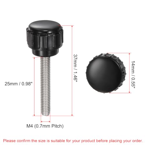 uxcell 12pcs Knurled Clamping Knobs M4 x 25mm Metric 304 Stainless Steel Male Thread Thumb Screw on Type 14mm Plastic Round Head Threaded Hand Bolt Stud Knobs Black - size: M4 x 25mm x 14mm