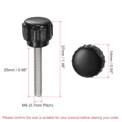 uxcell 12pcs Knurled Clamping Knobs M4 x 25mm Metric 304 Stainless Steel Male Thread Thumb Screw on Type 14mm Plastic Round Head Threaded Hand Bolt Stud Knobs Black - size: M4 x 25mm x 14mm
