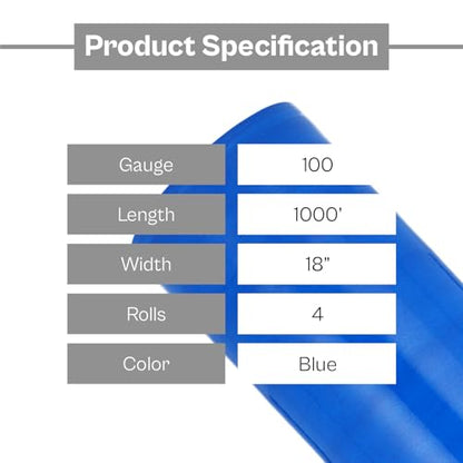 PSBM Dark Blue Plastic Hand Stretch Film/Wrap 18" x 1000' 100 GA 4 Rolls - color: Blue, size: 4 Rolls