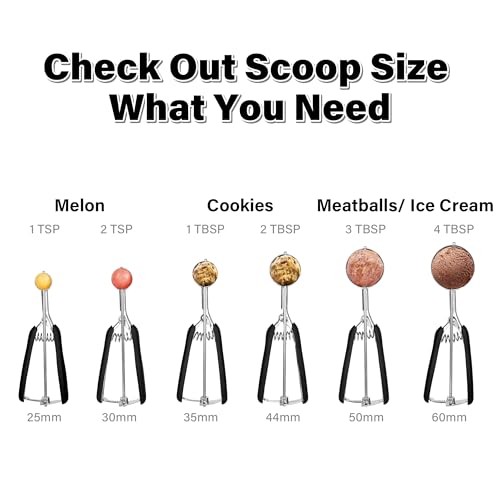Cookie Scoop 1 Tbsp for Baking, Professional Stainless Steel Ice Cream Scoop 35mm, Melon Baller Meatball Scoop, Good Soft Grips, Quick Trigger Release, 15ml (1 Tablespoon) - size: 1 tbsp (35 mm)
