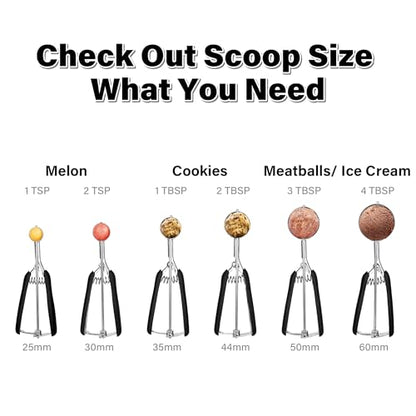 Cookie Scoop 1 Tbsp for Baking, Professional Stainless Steel Ice Cream Scoop 35mm, Melon Baller Meatball Scoop, Good Soft Grips, Quick Trigger Release, 15ml (1 Tablespoon) - size: 1 tbsp (35 mm)
